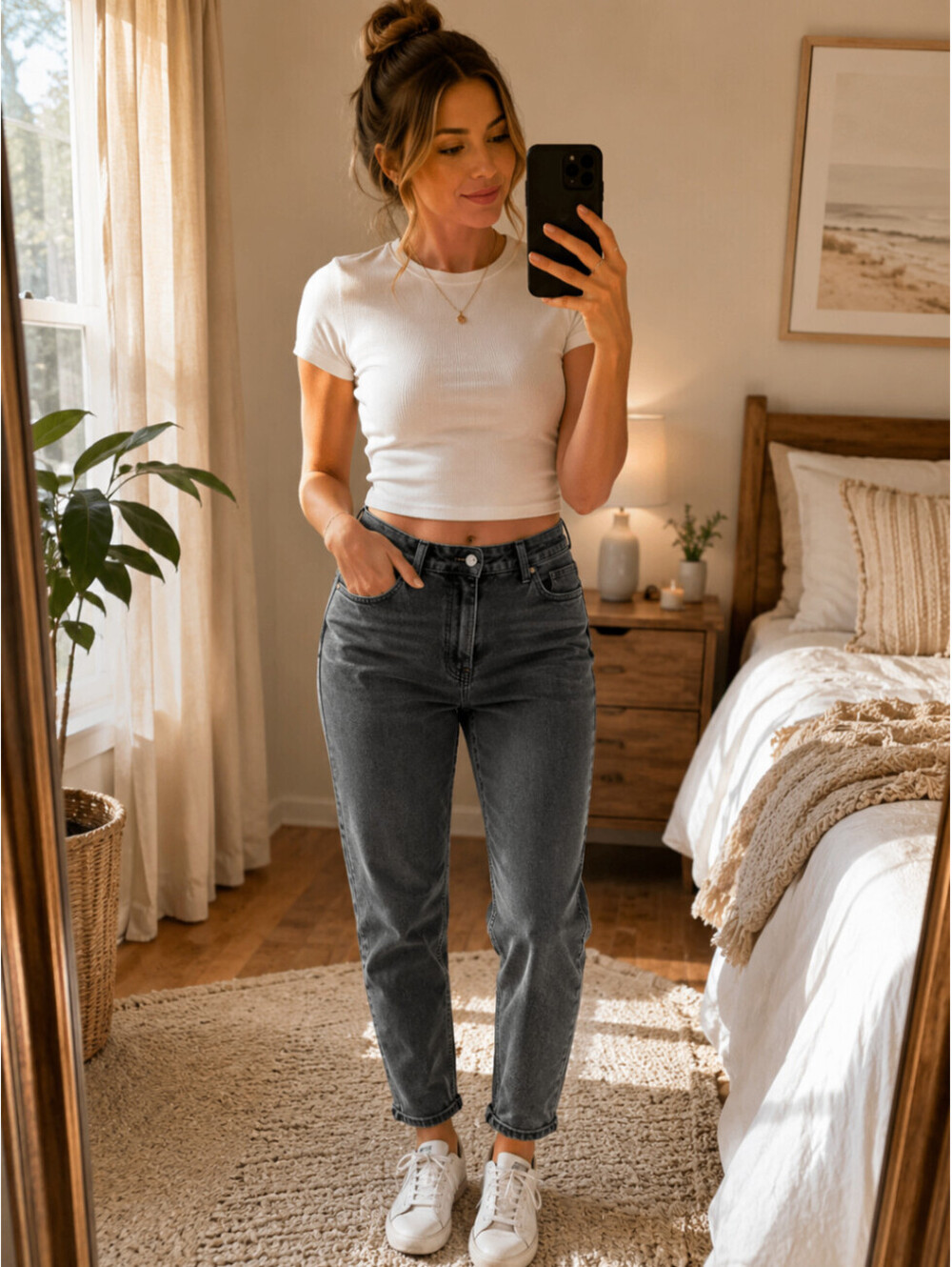 American Eagle Outfitters Womens Gray Faded Mom Jeans High Rise Size 4